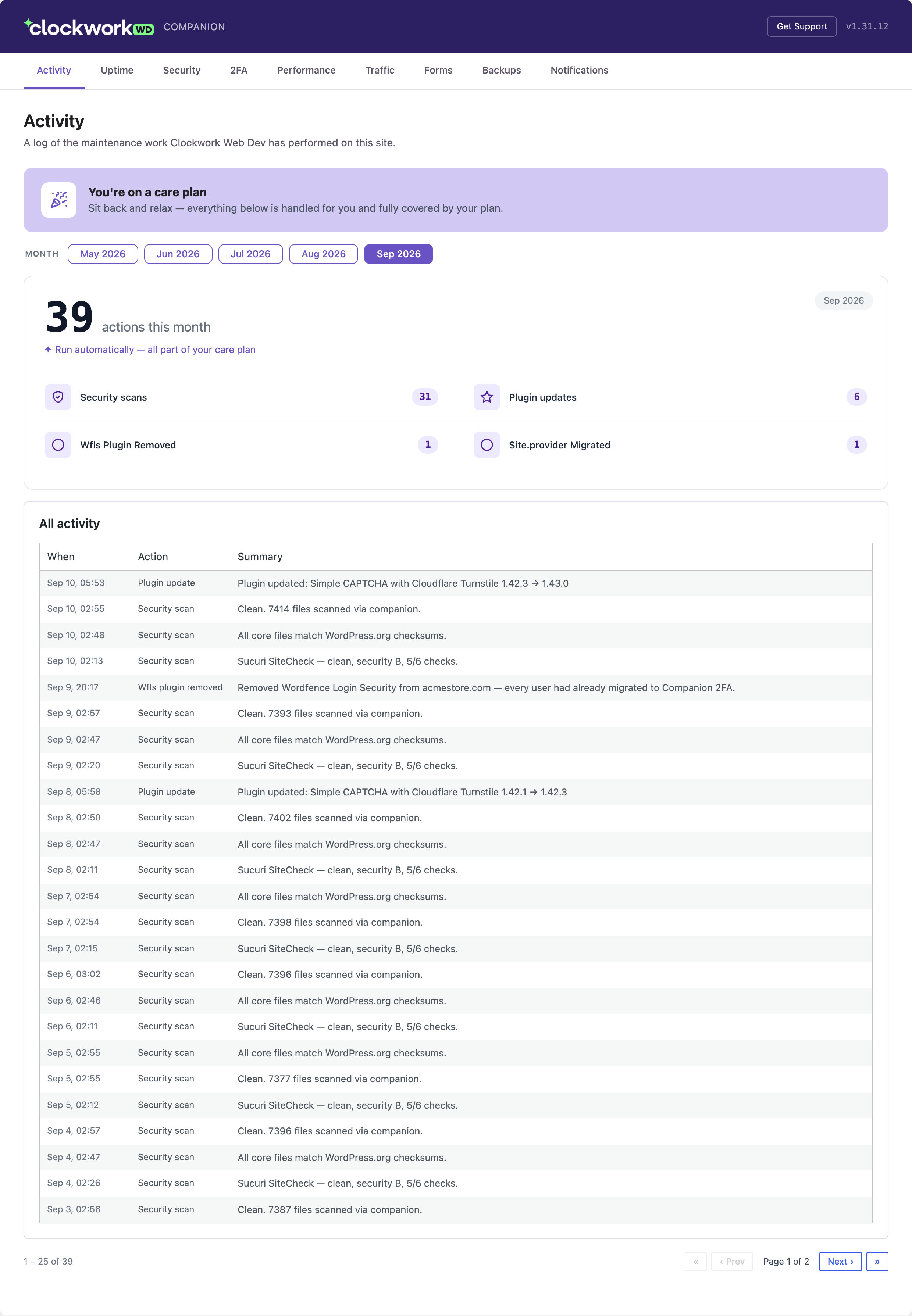 Care Plan Maintenance Log