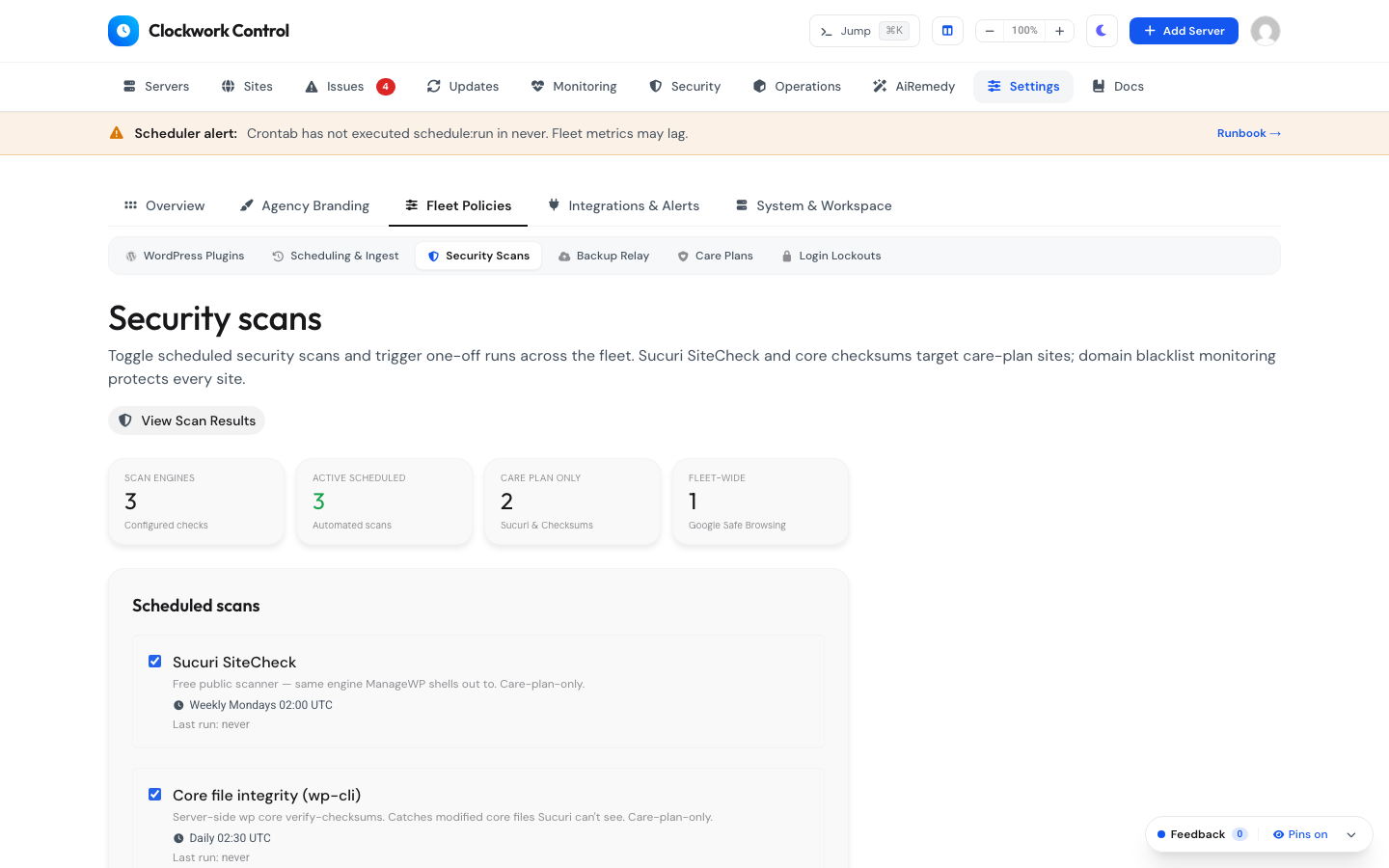 Automated Security Scan Scheduling
